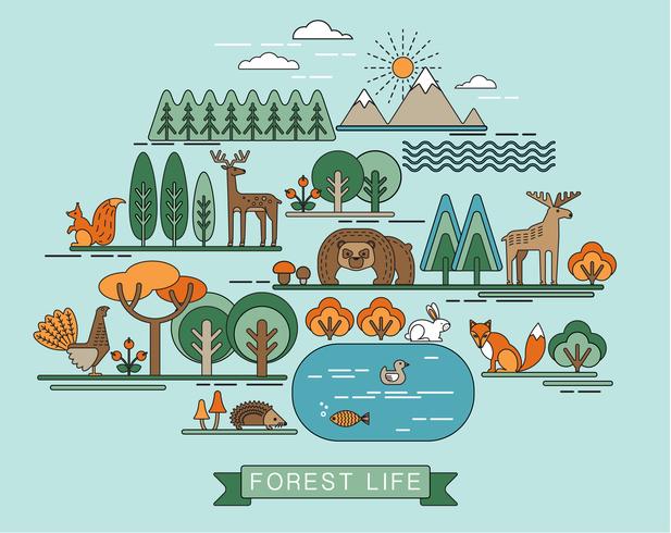 Ilustración vectorial de la vida forestal. vector