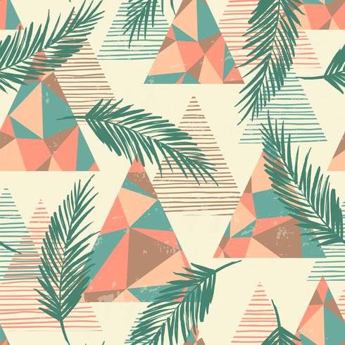 Trendy seamless exotic pattern with palm and geometric elements. vector