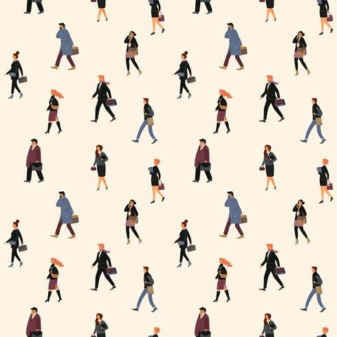 Seamless pattern with people going to work. vector