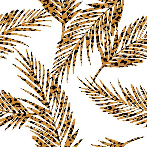 Seamless exotic pattern with palm leaves and animal pattern. vector