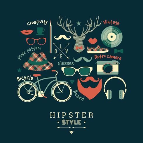 Flat design vector illustration of hipster style.