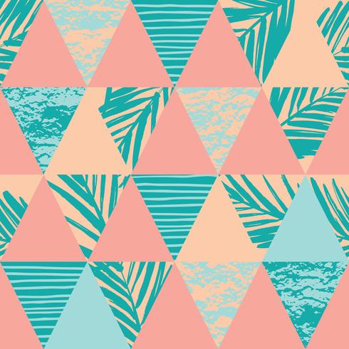 Seamless exotic pattern with palm leaves on geometric background vector