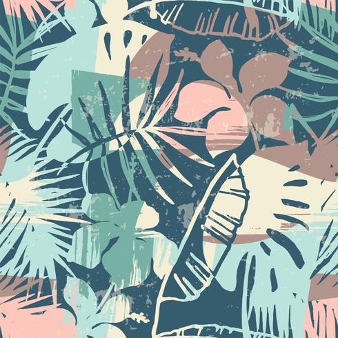 Sin fisuras patrón exótico con plantas tropicales y antecedentes artísticos. vector