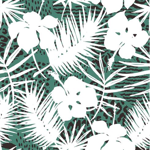 Seamless exotic pattern with tropical plants. vector