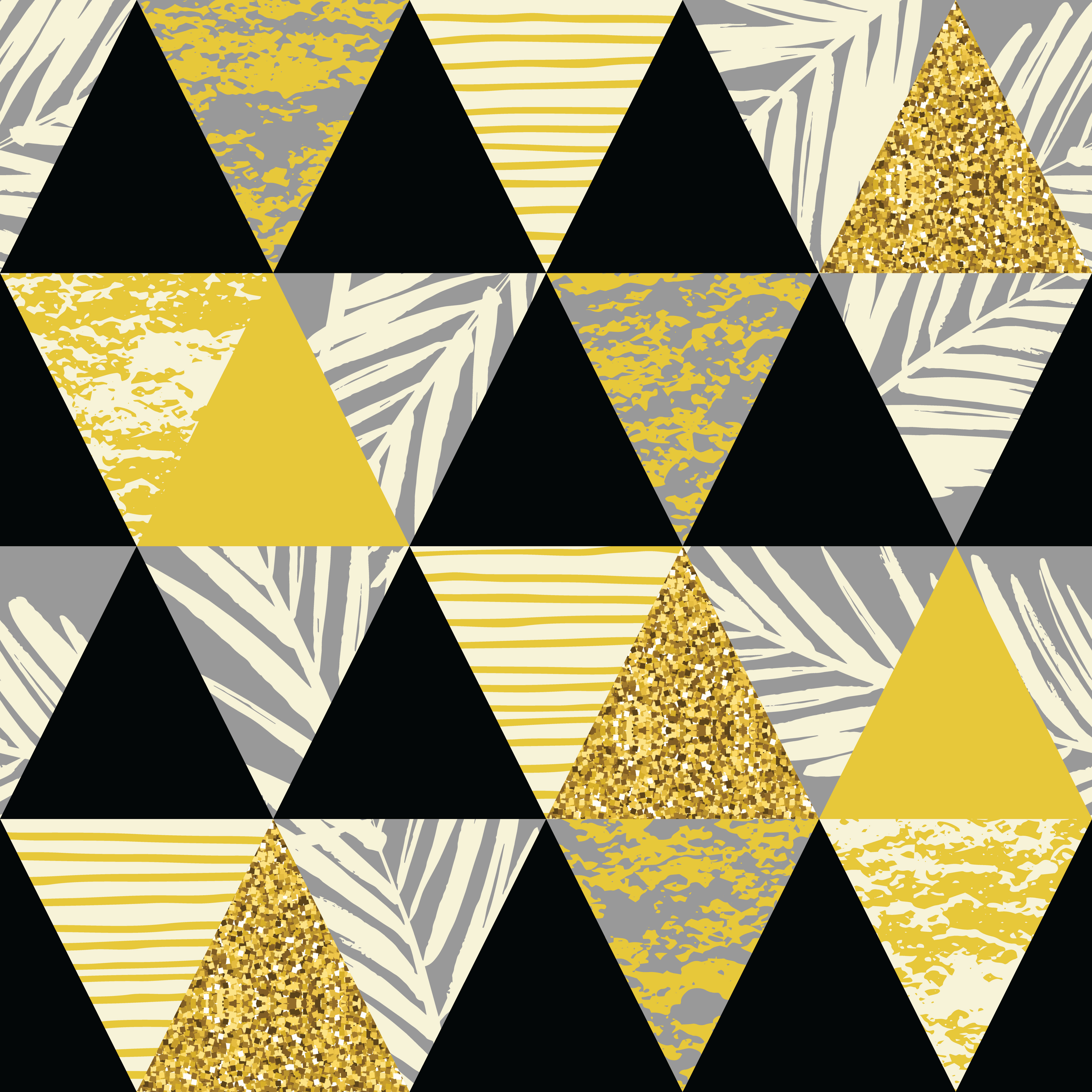 Seamless exotic pattern  with palm leaves on geometric 
