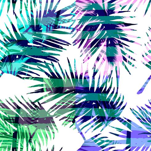 Seamless exotic pattern with tropical palm in bright color. vector