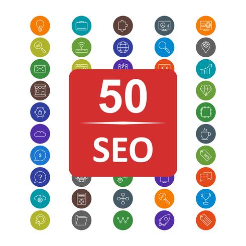 Conjunto de vectores SEO posicionamiento en buscadores iconos de optimización