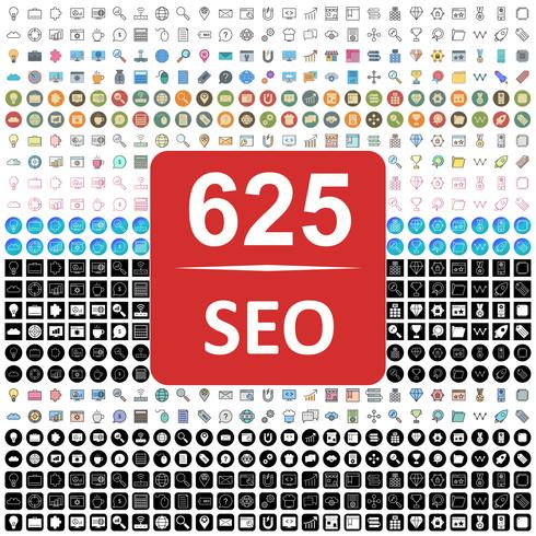 Conjunto de vectores SEO posicionamiento en buscadores iconos de optimización