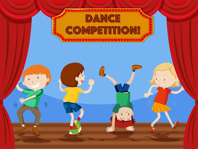 Escena de competición de baile infantil. vector