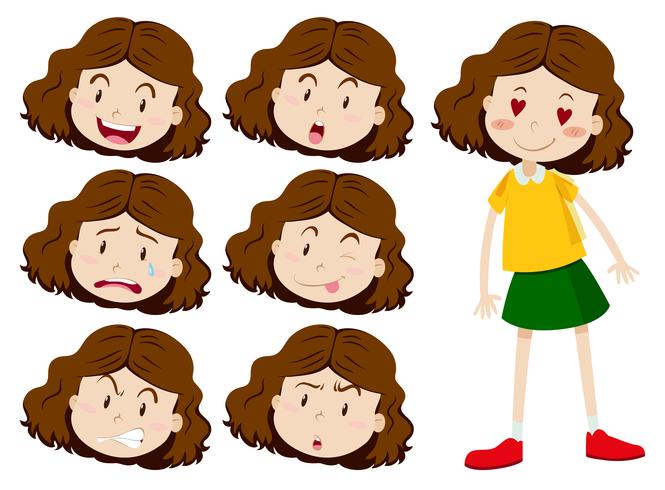 Little girl with many facial expressions vector