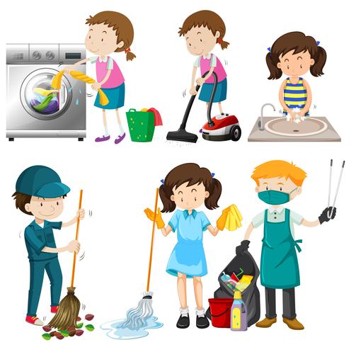 Set of people cleaning vector