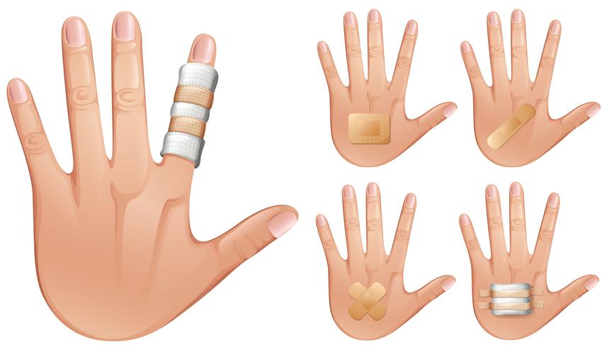Fingers and hands wrapped with bandages vector