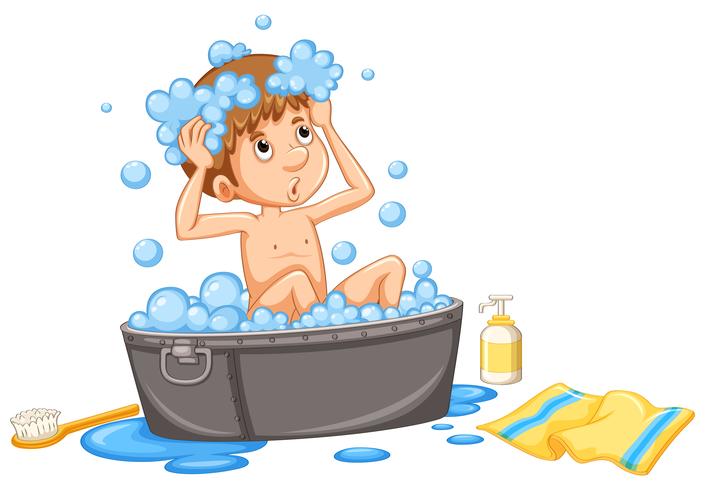 Boy taking bubblebath in the tub vector