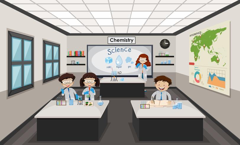 People inside chemistry lab vector