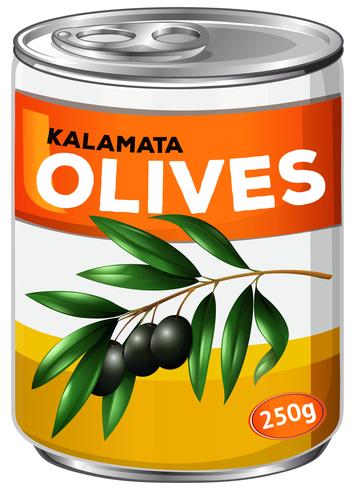 Lata de aceitunas kalamata vector