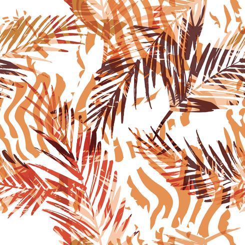 Seamless exotic pattern with palm leaves and animal pattern. vector