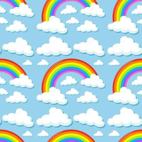 Seamless background with clouds and rainbows vector