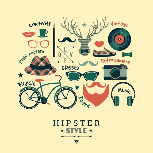 Flat design vector illustration of hipster style.