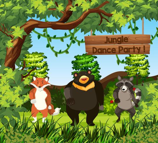 Wild animals dance in jungle vector