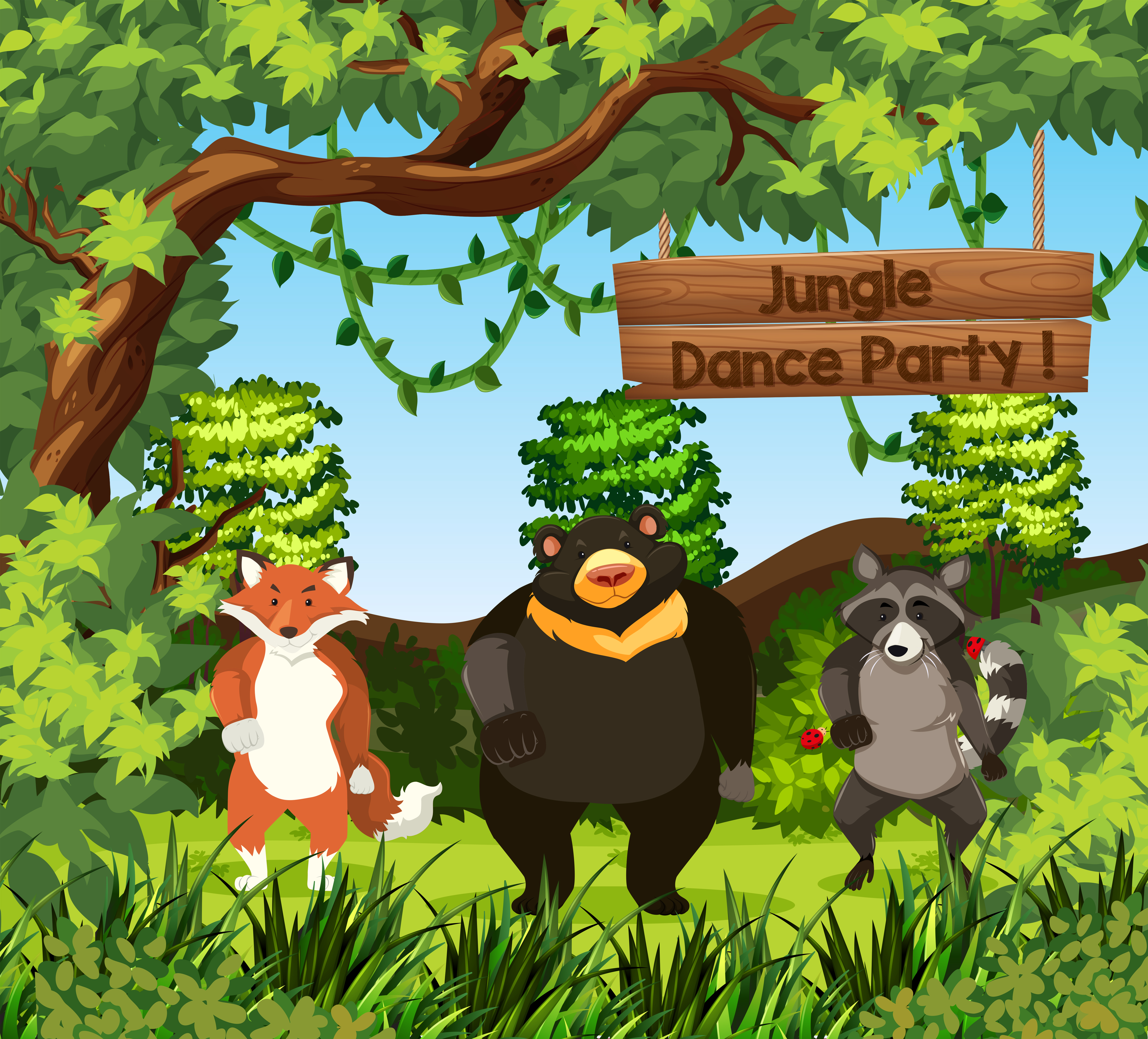Download Wild animals dance in jungle 292426 Vector Art at Vecteezy