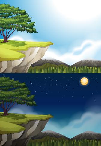 Nature scene of cliff at night and day vector