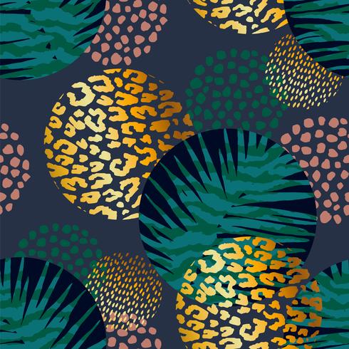 Trendy seamless exotic pattern with palm and animal prints. vector