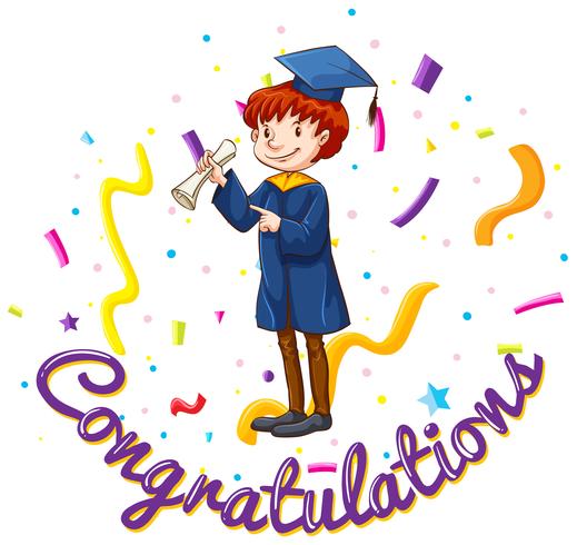 Congratulations card template with man in graduation gown vector