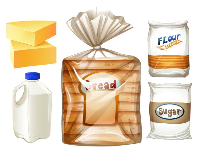 Food set with bread and milk vector