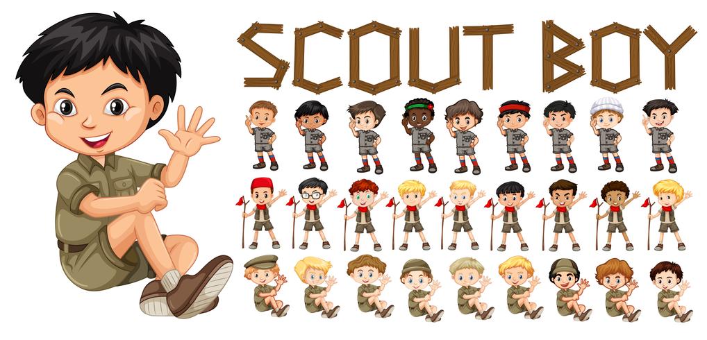 Un conjunto de personajes boy scout. vector