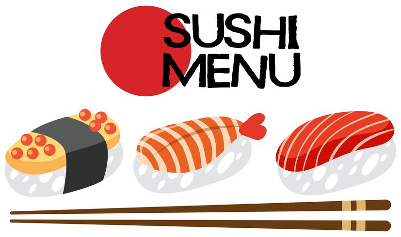 Un conjunto de menú de sushi japonés vector