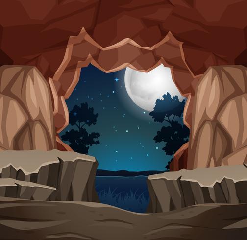 Entrance to cave night scene vector