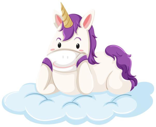 Un unicornio tumbado en una nube. vector