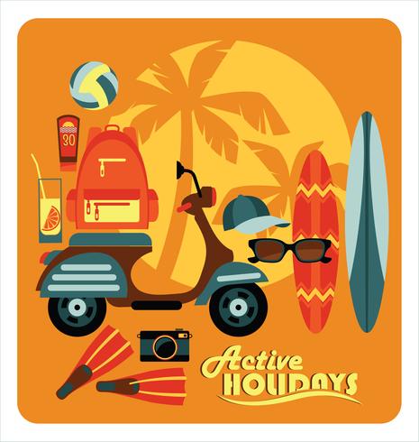 Ilustración vectorial de vacaciones de verano activo. vector