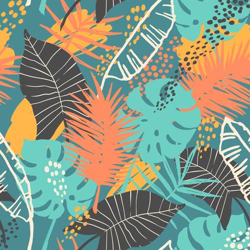 Seamless exotic pattern with tropical plants. vector