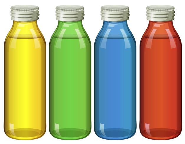 Cuatro botellas en diferentes colores. vector