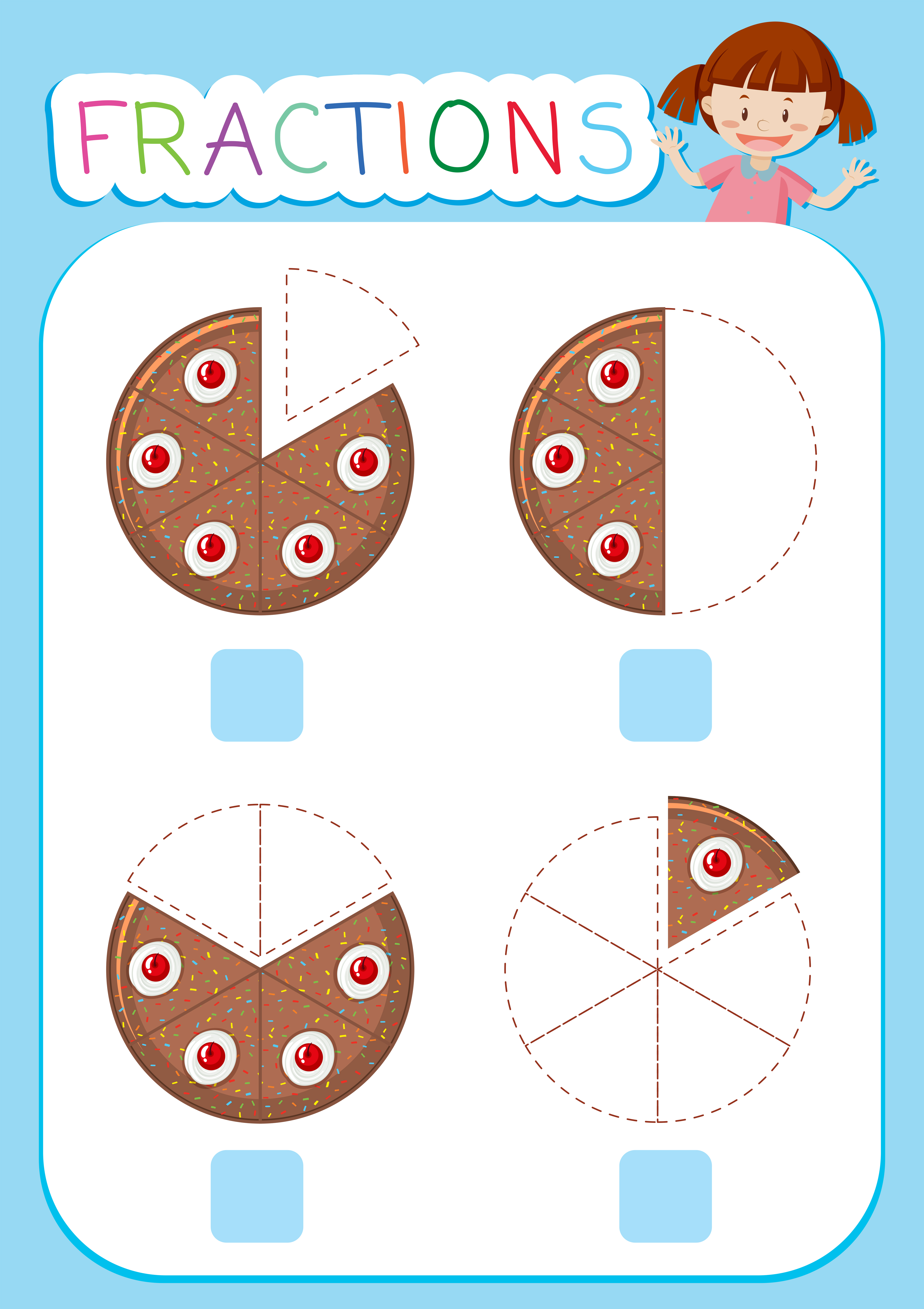 Matemáticas fracciones hoja de trabajo tema de la torta 292603