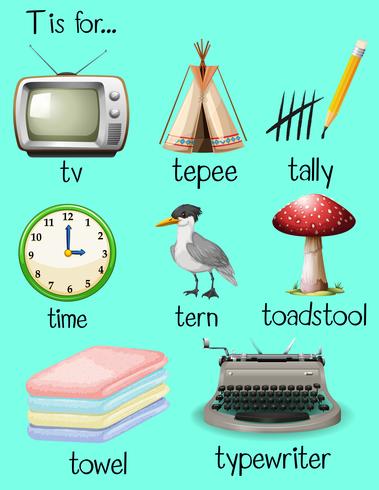 Many words begin with letter T vector