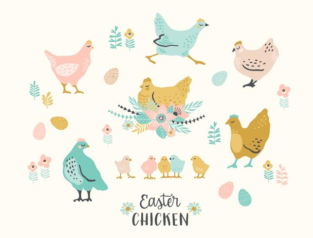 Happy Easter. Vector set of easter chicken for card, poster, flyer and other users.