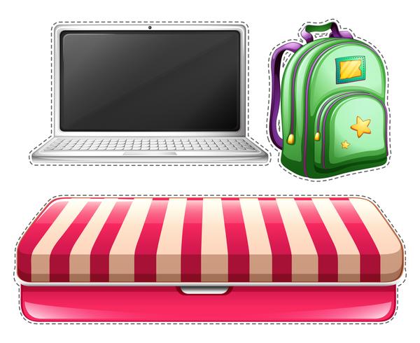 Sticker set of computer and backpack vector