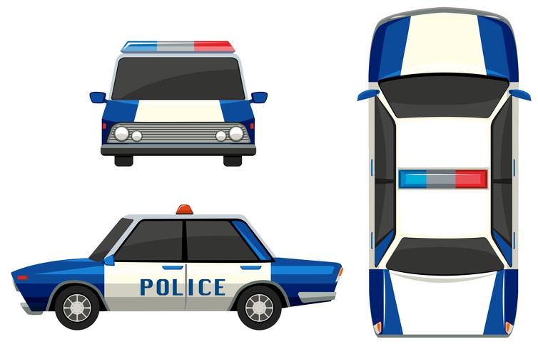 Coche de policía en tres ángulos diferentes. vector