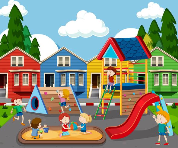 Children in colorful playground  vector