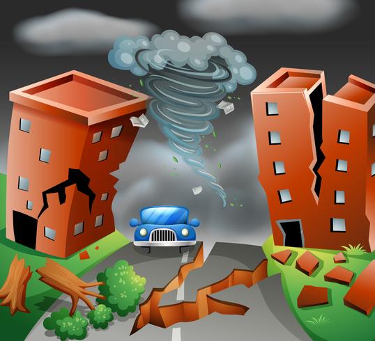 Tornado diaster town scene  vector