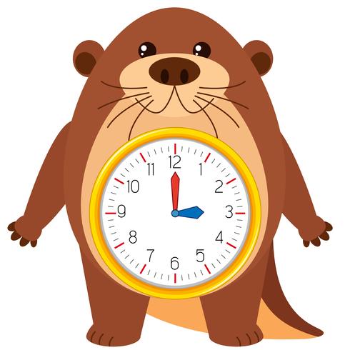 Otter clock on white background vector