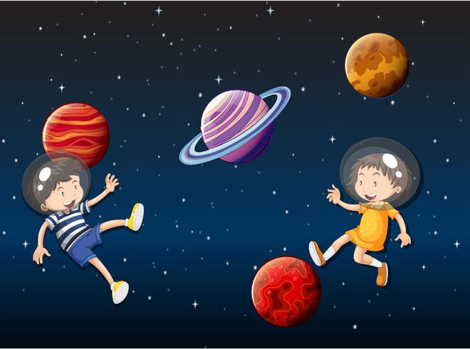 children floating in space vector