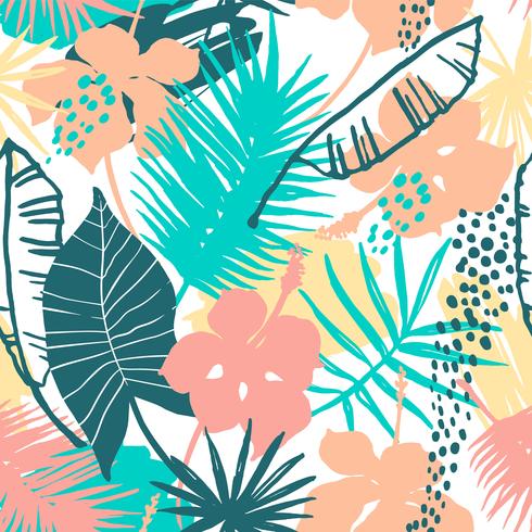 Seamless exotic pattern with tropical plants. vector