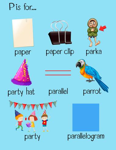 Different words begin with letter P vector