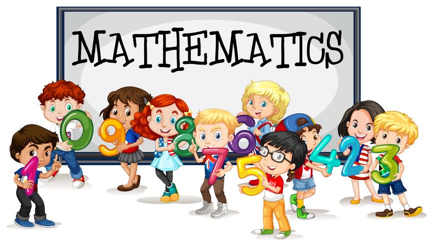 Kids with numbers and mathematics sign vector