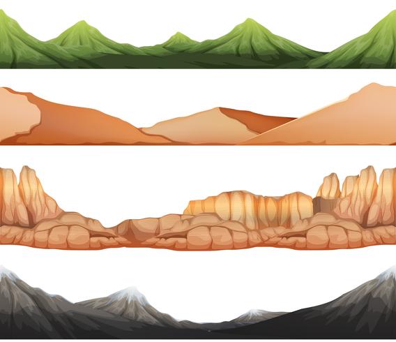 Fondo transparente con diferentes vistas de las montañas vector