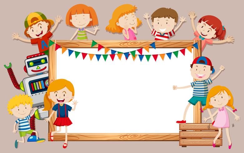 Happy kids and whiteboard template vector