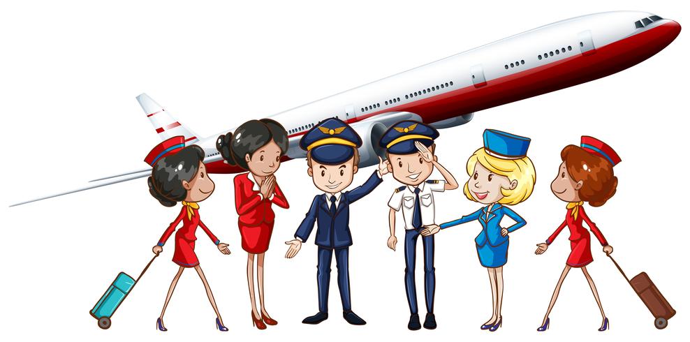 Airline crews and jet plane vector